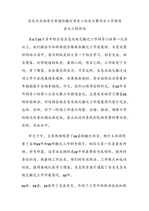 在生态及地质灾害避险搬迁领导小组会议暨项目工作推进会议上的讲话.docx