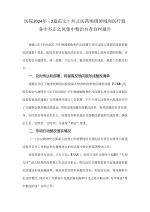 医院2024年（2篇范文）纠正医药购销领域和医疗服务中不正之风集中整治自查自纠报告.docx