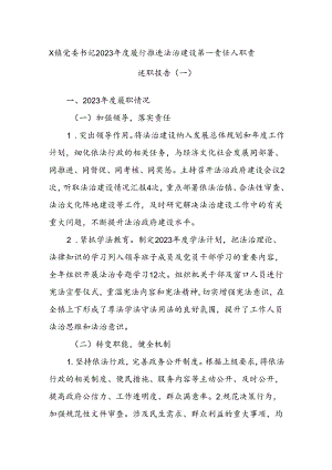 X镇党委书记2023年度履行推进法治建设第一责任人职责述职报告（一）.docx