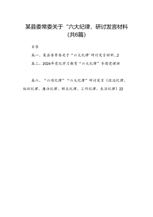 某县委常委关于“六大纪律’研讨发言材料（共6篇）.docx