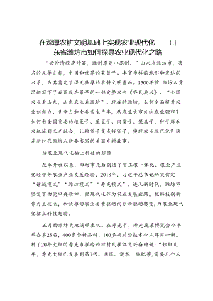 在深厚农耕文明基础上实现农业现代化——山东省潍坊市如何探寻农业现代化之路.docx