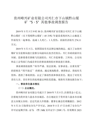 贵州峄兴矿业有限公司兴仁市下山镇黔山煤矿“5·5”其他事故调查报告.docx