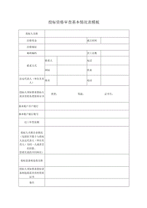 投标资格审查基本情况表模板.docx