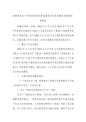 某镇党委关于市委巡察组巡察X镇党委行政村整改进展情况的报告.docx