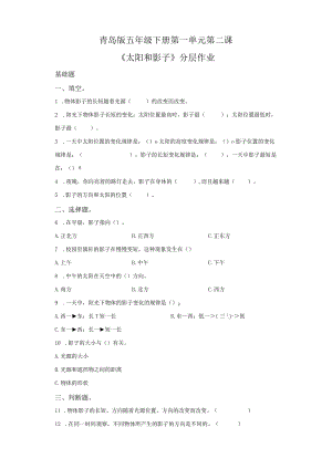青岛版科学三年级下册2太阳和影子同步分层作业.docx