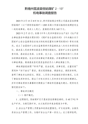 黔南州荔波县恒姑煤矿“2·13”机电事故调查报告.docx