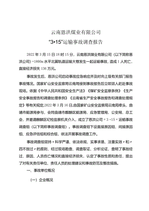 云南恩洪煤业有限公司“3·15”运输事故调查报告.docx