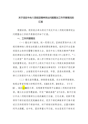 (六篇)关于违反中央八项规定精神突出问题整治工作开展情况的汇报合集.docx