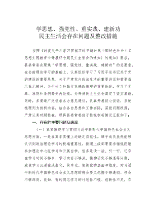 学思想、强党性、重实践、建新功民主生活会存在问题及整改措施.docx