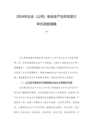 2024年企业（公司）安全生产治本攻坚三年行动发言稿.docx