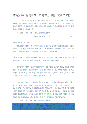 经验交流：党建引领联建聚力打造一流精品工程.docx