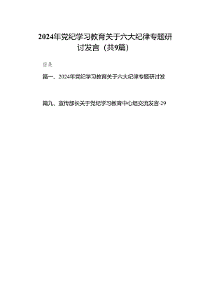 （9篇）2024年党纪学习教育关于六大纪律专题研讨发言范文.docx