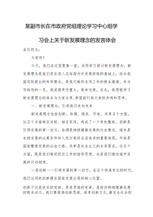 某副市长在市政府党组理论学习中心组学习会上关于新发展理念的发言体会.docx