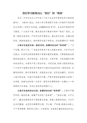 党纪学习心得体会：党纪学习教育当以“铁纪”树“脊梁”.docx