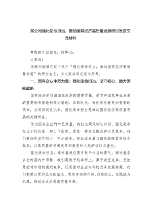 (六篇)某公司强化使命担当推动国有经济高质量发展研讨发言交流材料范文.docx