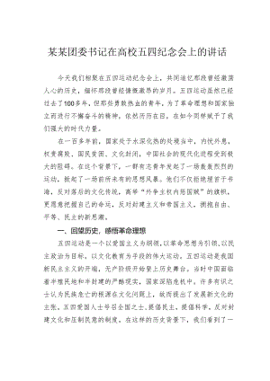 某某团委书记在高校五四纪念会上的讲话.docx