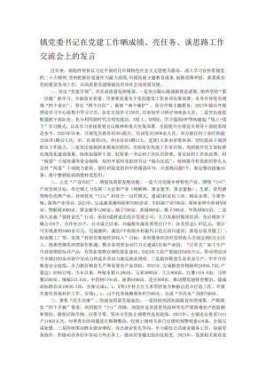 镇党委书记在党建工作晒成绩、亮任务、谈思路工作交流会上的发言.docx