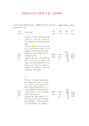 2024党纪学习教育计划（最新版）.docx