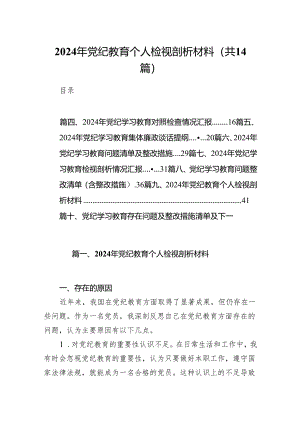 2024年党纪教育个人检视剖析材料14篇（最新版）.docx