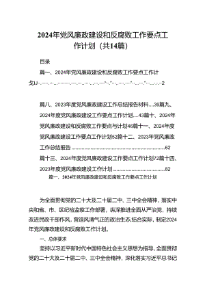2024年党风廉政建设和反腐败工作要点工作计划（共14篇）.docx