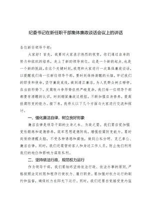 2024年纪委书记在新任职干部集体廉政谈话会议上的讲话.docx