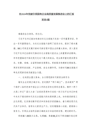 在2024年党建引领国有企业高质量发展推进会上的汇报发言2篇.docx