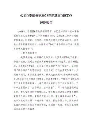 公司党支部书记2023年抓基层党建工作述职报告.docx