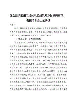 在全县巩固拓展脱贫攻坚成果同乡村振兴有效衔接培训会上的讲话.docx