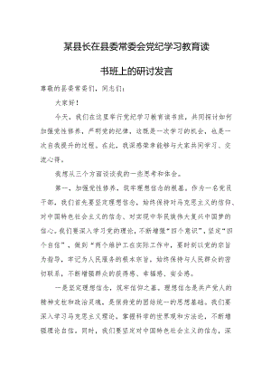 某县长在县委常委会党纪学习教育读书班上的研讨发言.docx