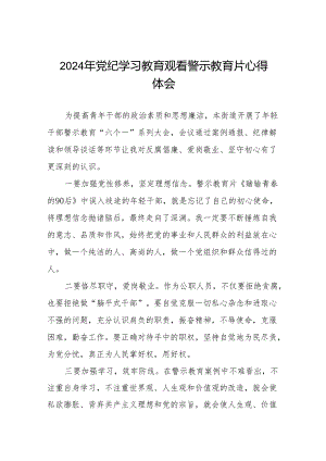 2024年党纪学习教育观看警示教育片心得感悟发言稿十四篇.docx