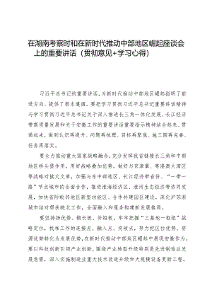 第一议题：20240321在湖南考察时和在新时代推动中部地区崛起座谈会上的重要讲话（贯彻意见+学习心得）.docx