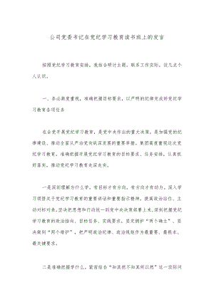 公司党委书记在党纪学习教育读书班上的发言.docx