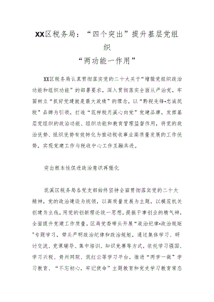 XX区税务局：“四个突出”提升基层党组织“两功能一作用”.docx