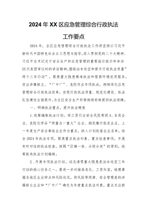 2024年XX区应急管理综合行政执法工作要点.docx