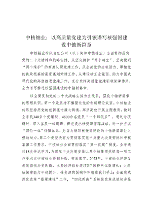 中核铀业：以高质量党建为引领 谱写核强国建设中铀新篇章.docx