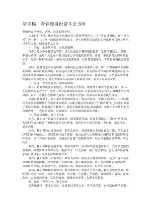 演讲稿：青春逢盛世 奋斗正当时.docx