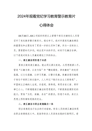 2024年市区发改委党委书记观看《党纪学习教育》警示教育片个人心得体会 合计15份.docx
