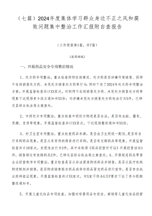 （七篇）2024年度集体学习群众身边不正之风和腐败问题集中整治工作汇报附自查报告.docx