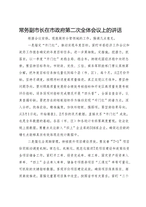 常务副市长在市政府第二次全体会议上的讲话.docx