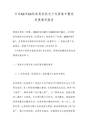中共XX市XX财政局党组关于巡察集中整改进展情况报告.docx