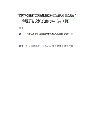 “树牢和践行正确政绩观推动高质量发展”专题研讨交流发言材料(10篇合集).docx