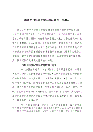 2篇 市委2024年党纪学习教育会议上的讲话发言提纲docx.docx