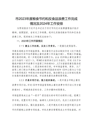 市2023年度粮食节约和反食品浪费工作完成情况及2024年工作安排.docx