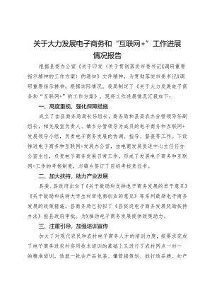 关于大力发展电子商务和“互联网+”工作进展情况的报告.docx