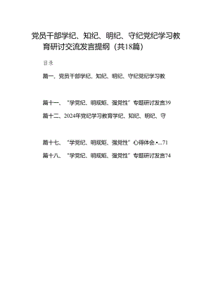党员干部学纪、知纪、明纪、守纪党纪学习教育研讨交流发言提纲18篇（最新版）.docx