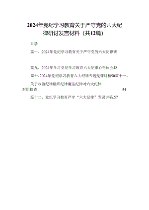 2024年党纪学习教育关于严守党的六大纪律研讨发言材料最新精选版【12篇】.docx