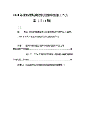 2024年医药领域腐败问题集中整治工作方案14篇（精选版）.docx