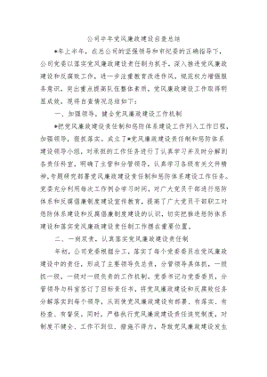 公司半年党风廉政建设自查总结.docx