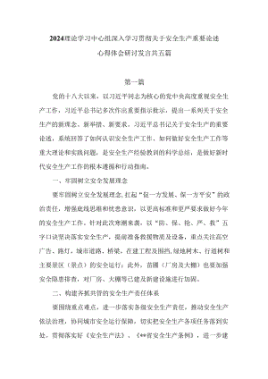 2024理论学习中心组深入学习贯彻关于安全生产重要论述心得体会研讨发言共五篇.docx