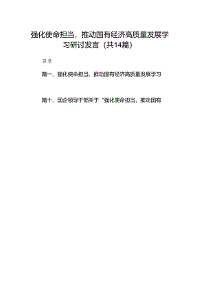 强化使命担当推动国有经济高质量发展学习研讨发言（共14篇）.docx
